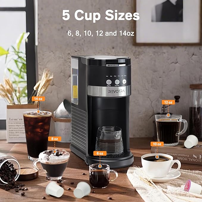 Single Serve Coffee Maker for Pods & Ground Coffee, 6 to 14oz Brew Sizes, Strong Brew Option, Fast Brewing, Compact Design with Removable 40oz Reservoir, Travel Mug Friendly