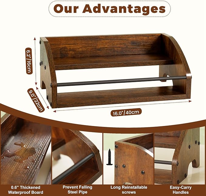 Rustic Wooden Countertop Organizer - Liquor Cabinet,Coffee Syrup Rack, Mini bar, Home Retro Bar Shelf Stand for Liquor, Whiskey, Spirits & Spices (2-Tier)
