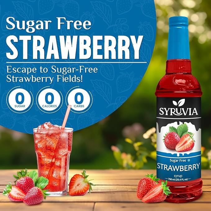 Syruvia Sugar-Free Strawberry Syrup, Flavored Syrup for Drinks, Cocktails, Lemonades, Iced Teas, and Desserts – 25.4 fl oz, With Pump - Image 3