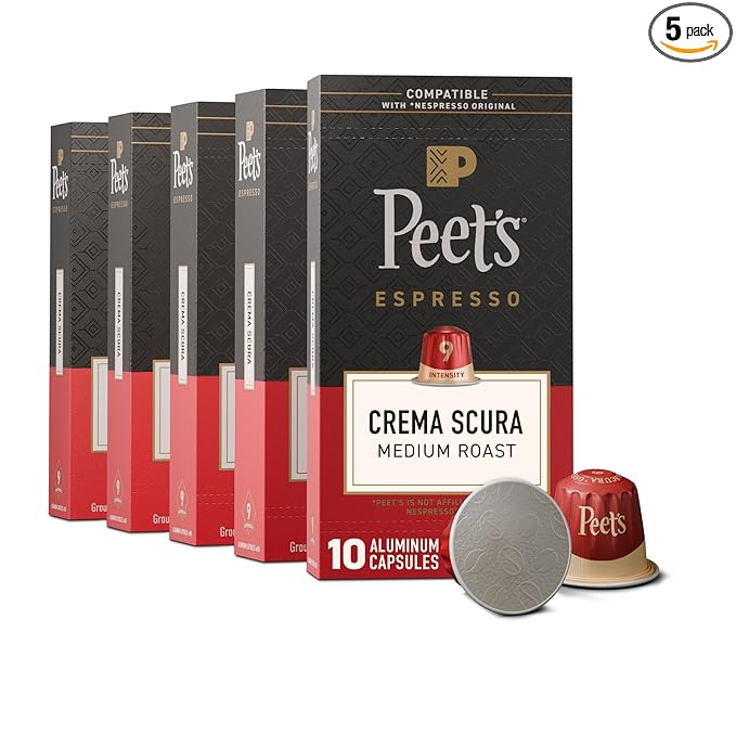 Peet's Coffee, Medium Roast Espresso Capsules, Compatible with Nespresso Original Machine, 100% Arabica Coffee - Crema Scura Intensity 9, 50 Count (5 Boxes of 10 Espresso Capsules)