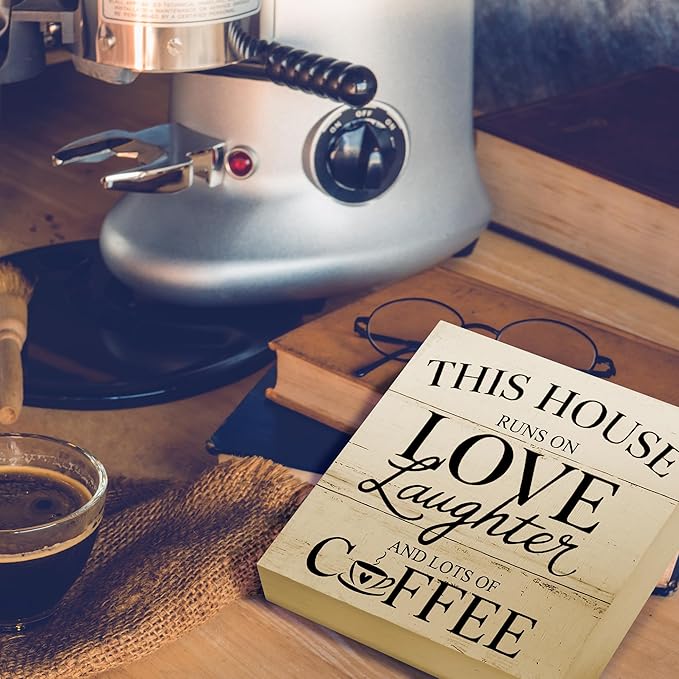 Rustic Coffee decor for Home, Kitchen, Office, This House Runs on Love Laughter and Lots of Cafe, Wooden Sign