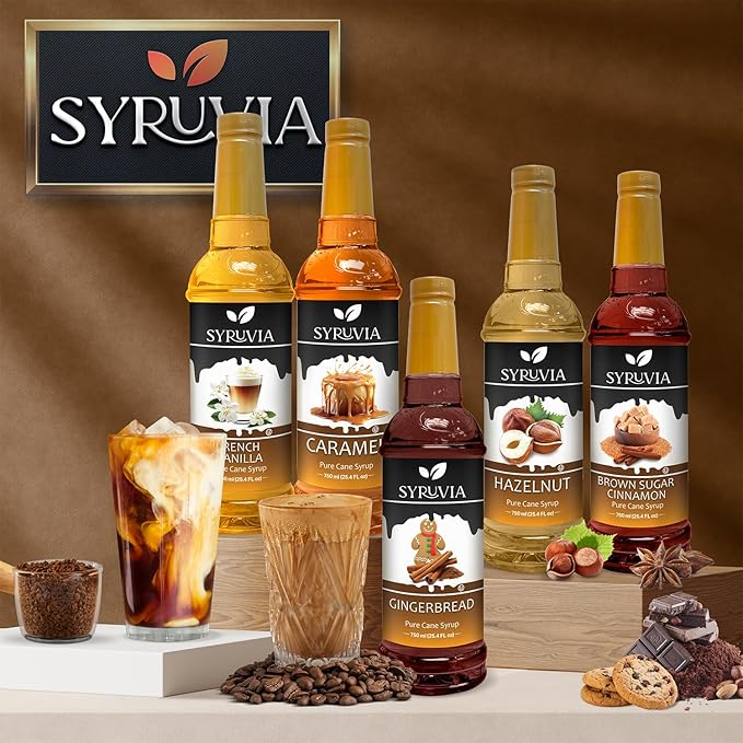 Syruvia Almond Syrup, Natural Flavors, Syrup for Drinks, Lattes, and Desserts – 25.4 fl oz