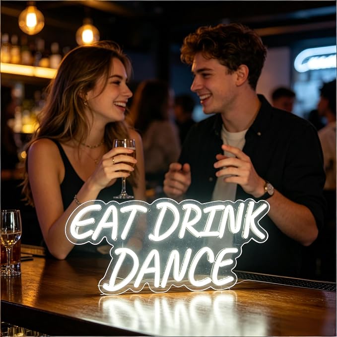 Eat Drink Dance Neon Sign, USB Powered Decorative Neon Light for Party Bar Restaurant Home Living Room Wall Table Celebration Lifestyle Theme Decor 16.1 x 7.5 In - Image 5