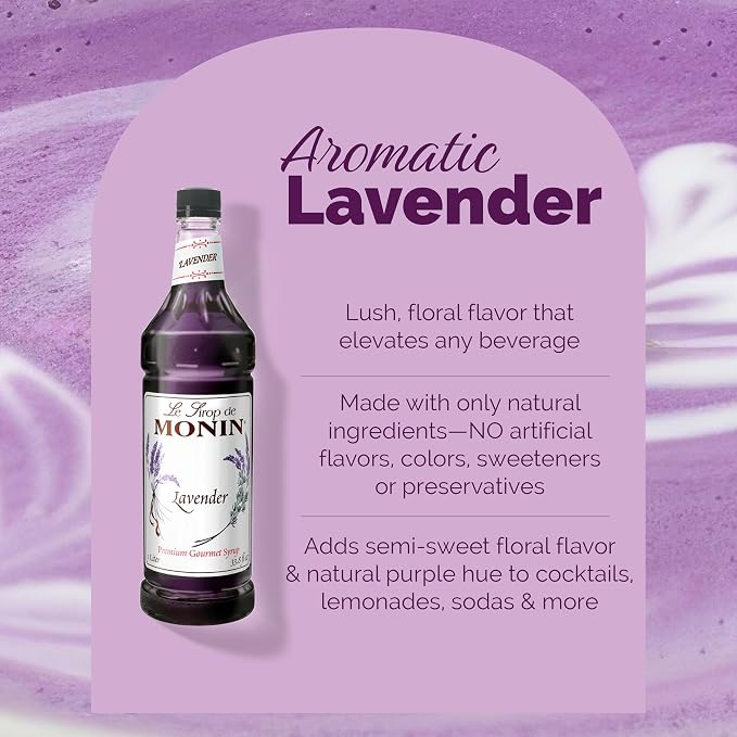 Monin - Lavender Syrup | Aromatic & Floral, Premium Syrup for Cocktails, Lattes & More | Clean Label with No Artificial Flavors, No Artificial Preservatives (BPA Free Bottle, 33.8 fl oz) - Image 3
