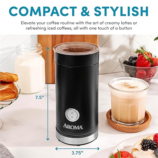 AROMA® 4-in-1 Cold & Warm Milk Frother and Steamer with Auto-Off One-Touch Controls (200ml)