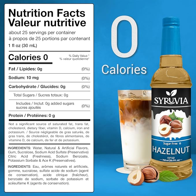 Syruvia Sugar Free Coffee Syrup, Hazelnut Flavored Syrup for Drinks, Lattes, and Desserts – 25.4 fl oz, With Pump - Image 2