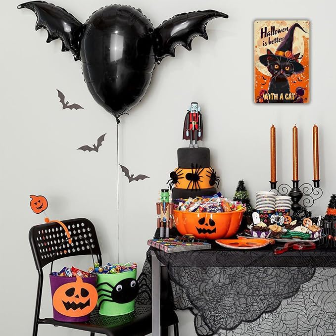 KanaAt Halloweenis Better with a Cat Retro Metal Sign Vintage Tin Sign for Cafe Bar Home Front Porch Office Indoor Outdoor Wall Decor Pre-Drilled Holes for Easy Installation 8x12 inch, diany-m89 - Image 6