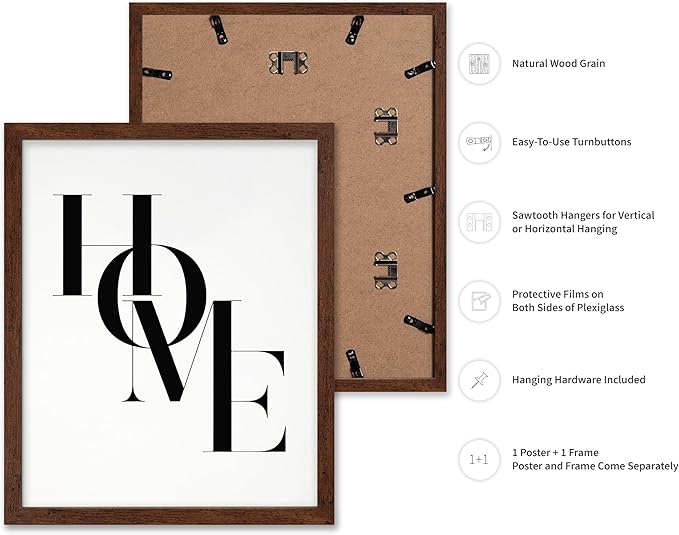 Poster Master Vintage Unique Poster - Retro Minimalist Print - Home, Letters, Typography, Black and White, Simple - Gift for Artist, Friend - Wall Decor for Living Room, Dorm, 16x20 Brown Framed