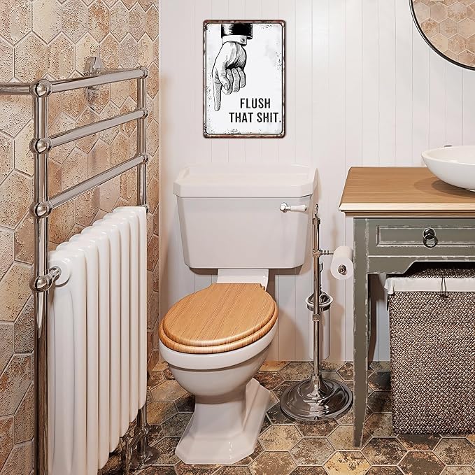 Funny Bathroom Signs, Flush That Toilet Washroom Decor Metal Tin 12 x 8 Inches - Image 2