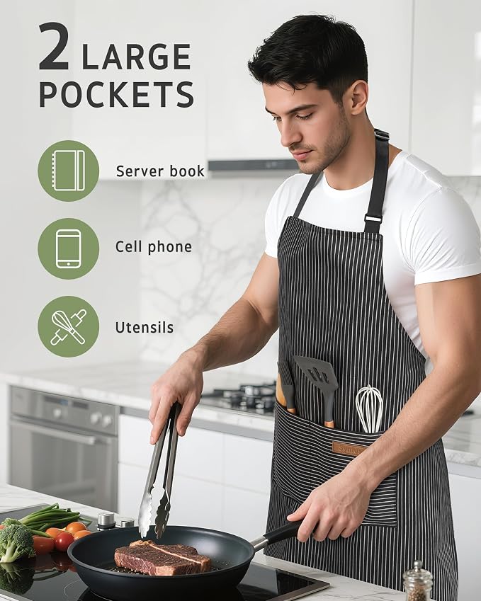 Syntus Apron for Men Women, Adjustable Cooking Kitchen Apron with 2 Pockets | Machine Washable, Firm Stitching, Stain Resistance, Long Tie Straps, 2 Pockets, Versatility, Unisex Use, Gift, BBQ - Image 6