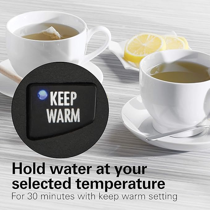 Hamiton Beach 1.7 Liter Variable Temperature Electric Kettle for Tea and Hot Water, Removable Mesh Filter, Cordless, Keep Warm, Auto-Shutoff and Boil-Dry Protection, Black Stainless Steal (41027R)