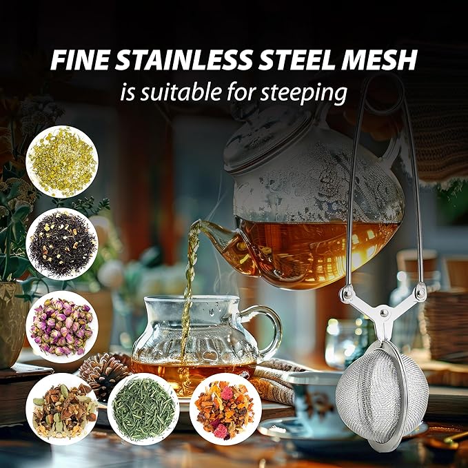 HIC Kitchen Snap Mesh Ball Tea Infuser, 18/8 Stainless Steel, For Loose Leaf Tea and Mulling Spices