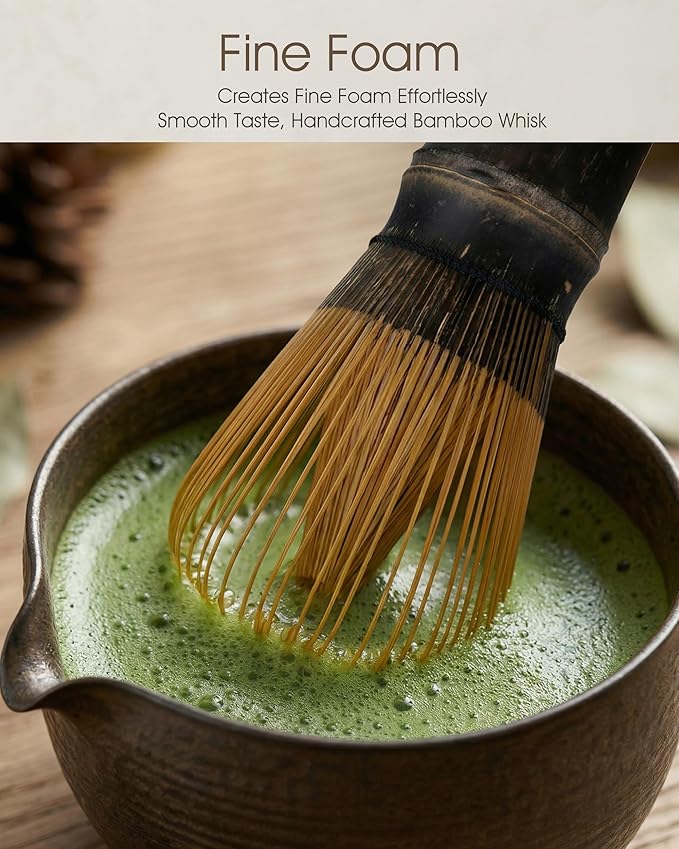 Matcha Whisk Set, 4-Piece Matcha Kit with Handmade Ceramic Bowl, 100-Prong Bamboo Whisk & Holder, Tea Scoop– Premium Matcha Tea Set for Beginners & Tea Lovers, Gift Ready