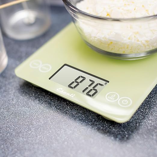 Escali Arti Glass Food Scale Digital Countertop Kitchen, Baking and Cooking Scale with Large Display, 15-Pound Capacity, 9" x 6.5" x .75", Classic Green