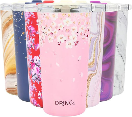 Drinco - 20 oz Stainless Steel Tumbler | Double Walled Vacuum Insulated Mug With Lid, 2 Straws, For Hot & Cold Drinks (20oz Sakura)