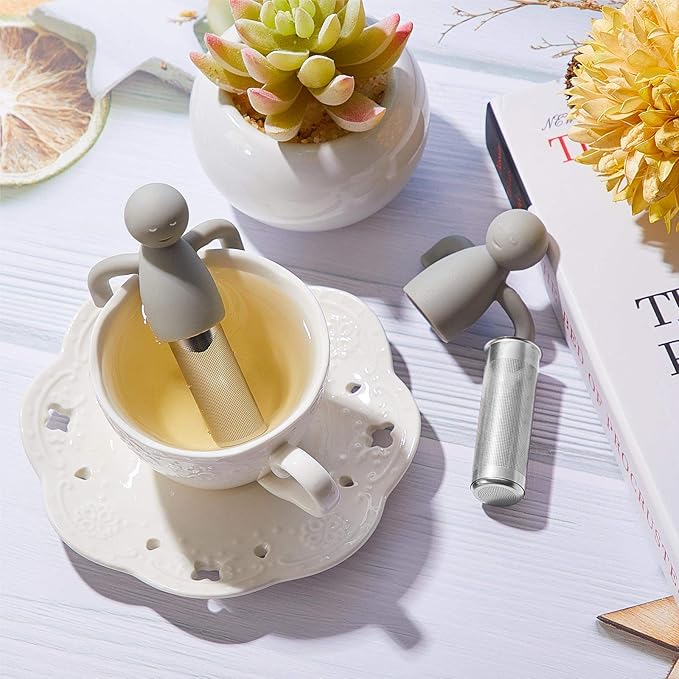 Hicarer 2 Pieces Tea Infuser for Loose Cute Fine Mesh Strainer Stainless Steel Tea Filter Ball Diffuser Steeper for Teacups Teapots (Gray)