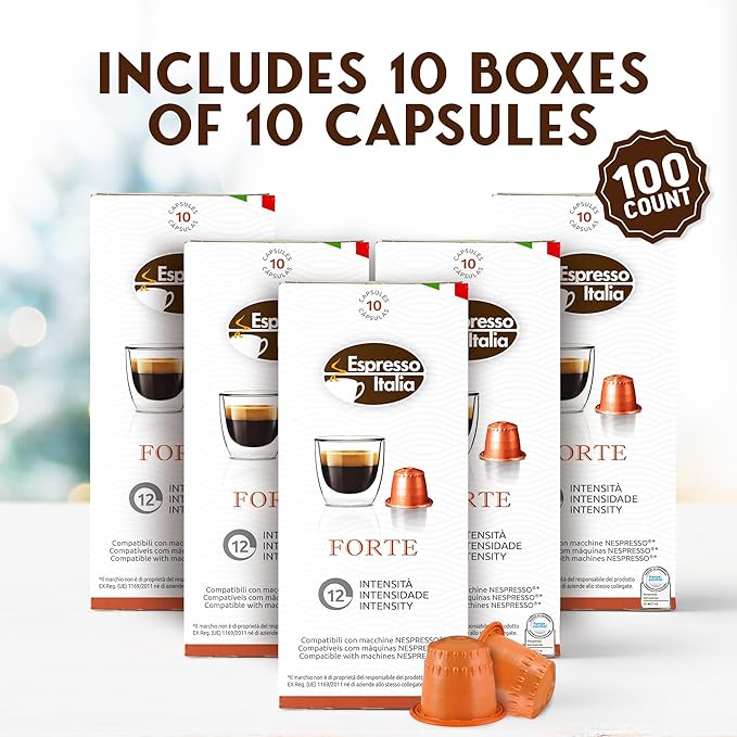 FORTE Espresso Pods for Nespresso Original Line - 12/12 Intensity Italian Roast - 100% Food-Grade BPA-Free Capsules for Home & Office Machines - Bold Ristretto Blend with Thick Crema