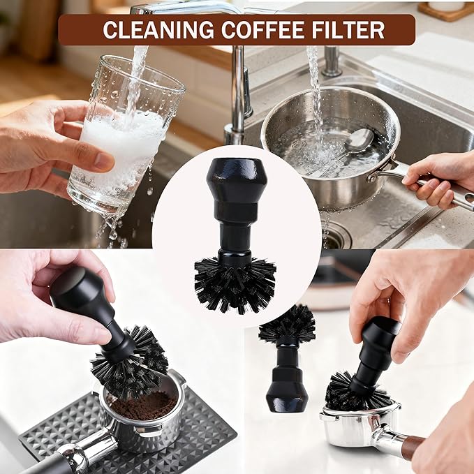 Portafilter Cleaning Brush, Professional Barista Espresso Coffee Cleaning Brush Tool with Wooden Black Handle for Breville Espresso Machine Portafilter Basket (54MM)