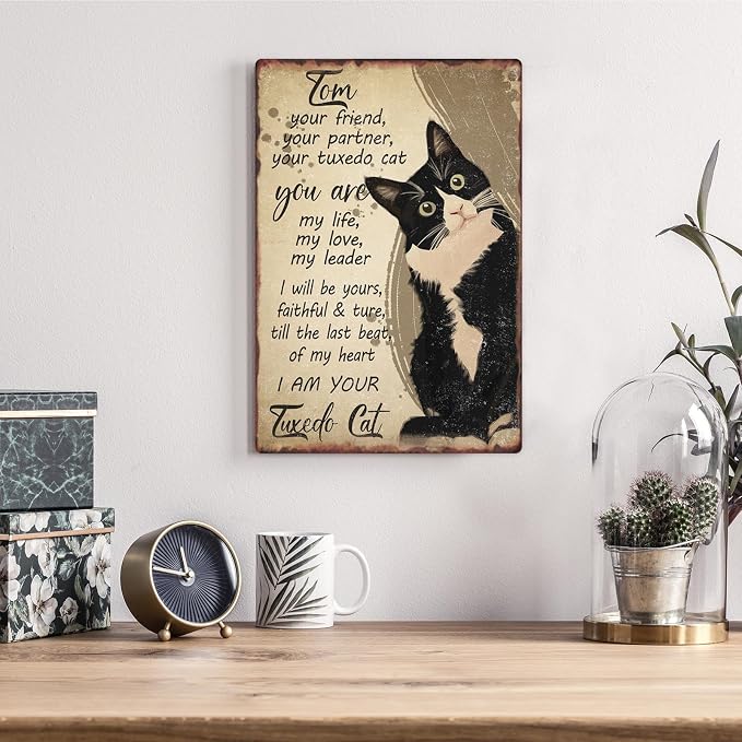 Black Cat Metal Sign I Am Your Friend Your Partner Your Cat You Are My Life Tin Sign For Home Office Living Room Bar Cafe Club Wall Decor Hanging Painting 12 X 8 Inch - Image 6