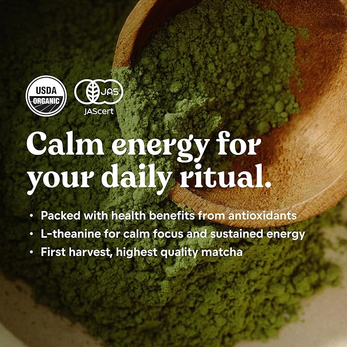 Chamberlain Coffee Ceremonial Matcha Green Tea Powder - First Harvest - Japanese Green Tea + Original Grade Matcha - Hot or Iced - Organic, Vegan & Gluten-Free Matcha Powder - (30g / 1.06 oz)