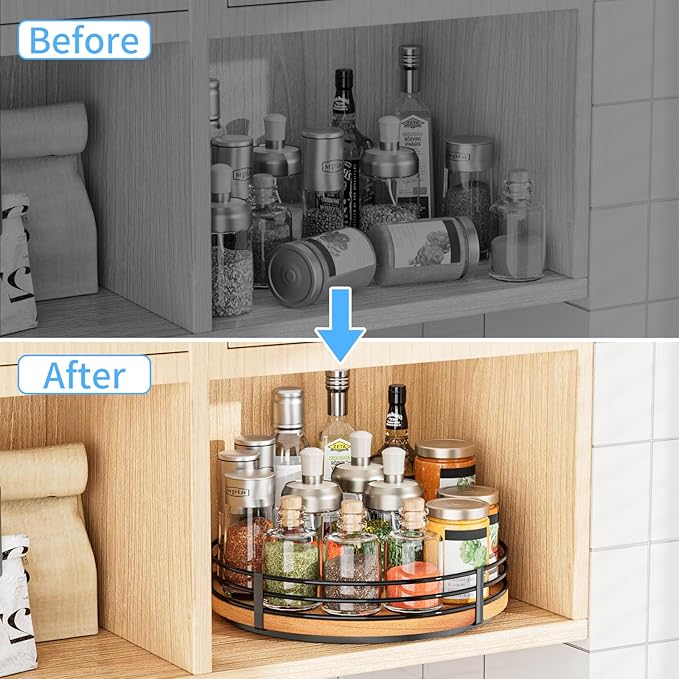 13" Lazy Susan Turntable Organizer - Wood Round Lazy Susan for Cabinet Kitchen Countertop Pantry Cupboard Dining Table Bathroom Coffee Bar Spice Storage Home Decor - Image 5