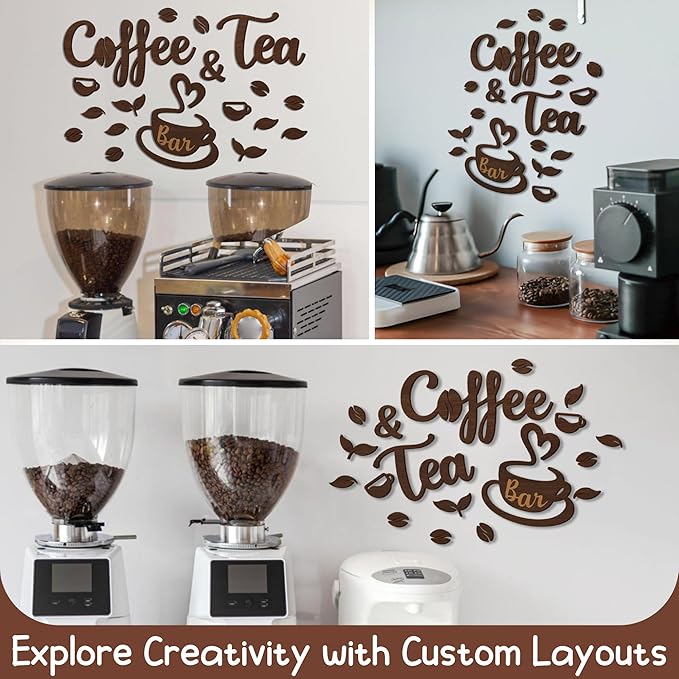 Woodamore Coffee And Tea Bar Sign - Coffee And Tea Signs For Cafe Station Decor, Farmhouse Cafe Sign For Bar Decorations, Wooden Letter Signs For Kitchen