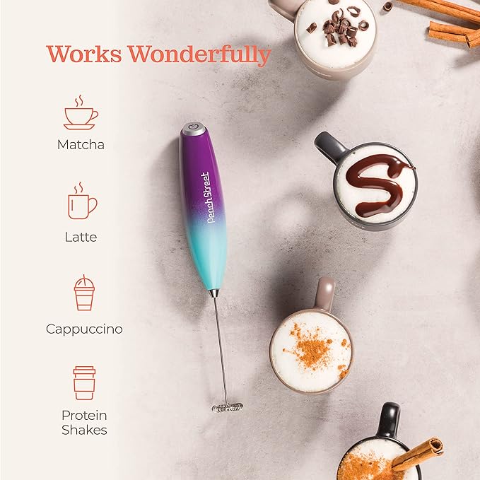 Powerful Handheld Milk Frother, Mini Milk Foamer, Battery Operated (Not included) Stainless Steel Drink Mixer for Coffee, Lattes, Cappuccino, Frappe, Matcha, Hot Chocolate.