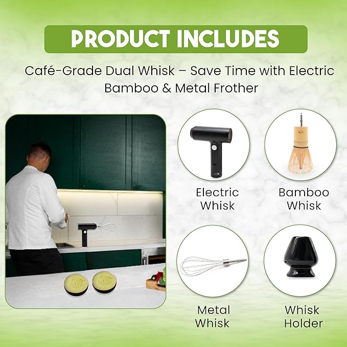 Matcha Electric Whisk Set - Rechargeable Handheld Frother with Whisk and Holder | Automatic Stirrer for the Perfect Blend | Handheld Frother for Matcha Tea Lovers (Electric Matcha Whisk)
