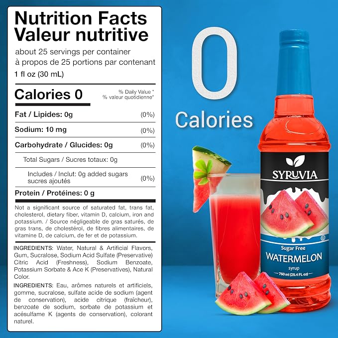 Syruvia Sugar-Free Watermelon Syrup, Flavored Syrup for Drinks, Cocktails, Lemonades, Iced Teas, and Desserts – 25.4 fl oz, With Pump - Image 2