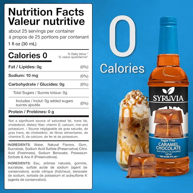 Syruvia Sugar Free Coffee Syrup, Caramel Chocolate Flavored Syrup for Drinks, Lattes and Desserts – 25.4 fl oz, With Pump - Image 2