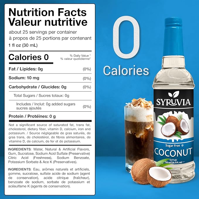 Syruvia Sugar Free Coffee Syrup, Coconut Flavored Syrup for Drinks, Lattes, and Desserts – 25.4 fl oz, With Pump - Image 2