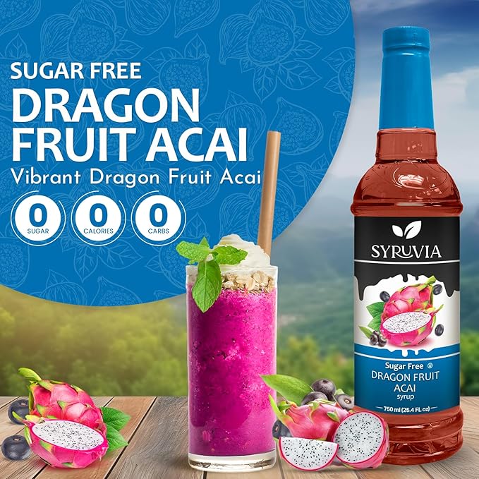 Syruvia Sugar-Free Dragon Fruit Acai Syrup, Flavored Syrup for Drinks, Cocktails, Lemonades, Iced Teas, and Desserts – 25.4 fl oz, With Pump - Image 3