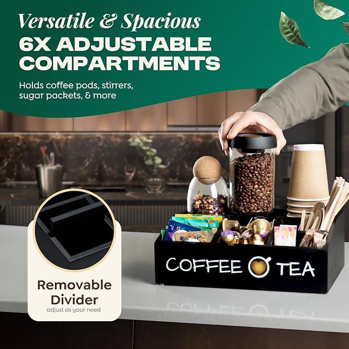 Vinvoli Coffee Station Organizer – Premium 2025 All-in-One Coffee Bar & Tea Organizer for Bar Accessories, Tea Storage, and Decor - Image 2