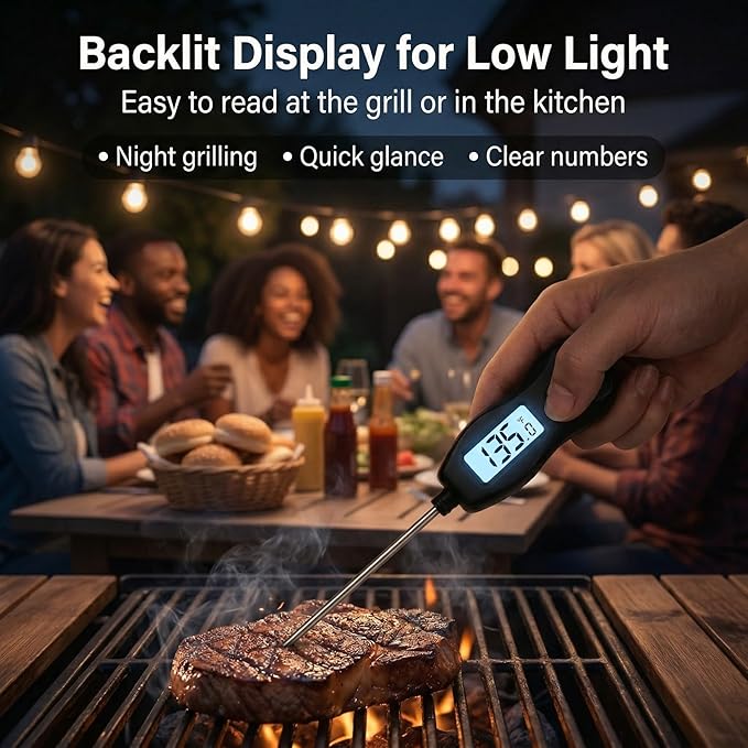 Digital Meat Thermometer Backlight,Waterproof Instant Read Food Thermometer for Cooking Grilling BBQ Baking Liquids Beef Turkey (Black)