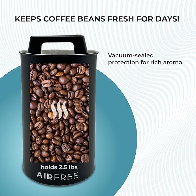 Skywin Vacuum Coffee Canister for Ground Coffee & Beans 4.53 x 7.28 IN - Seal Coffee Container Preserves Freshness, Food Grade Metal Kitchen Canisters for Countertop (Black)