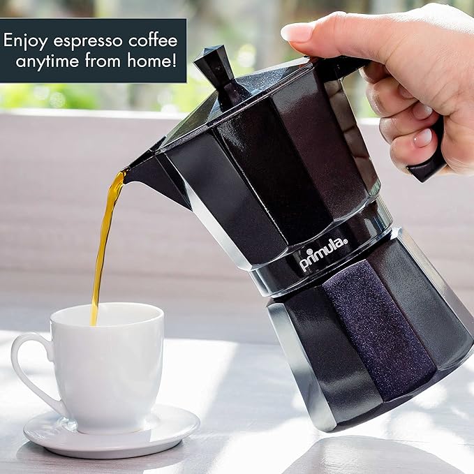 Primula Classic Stovetop Espresso and Coffee Maker, Moka Pot for Italian and Cuban Café Brewing, Greca Coffee Maker, Cafeteras, 6 Espresso Cups, Black