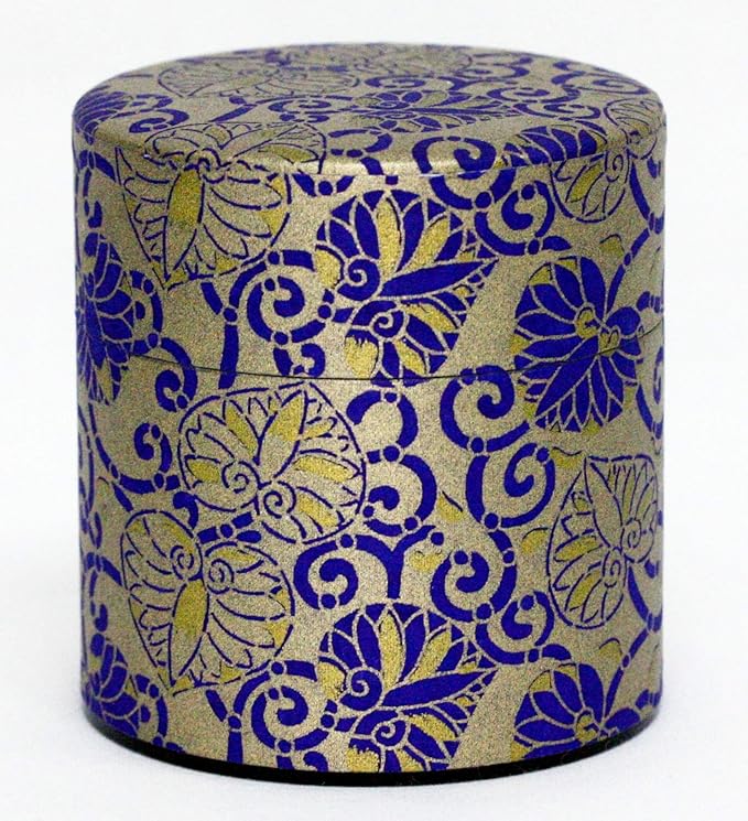 Washi Paper Tea Tin Canister: Wide 3.5oz (100g) Burgundy Hearts (#122), Japan