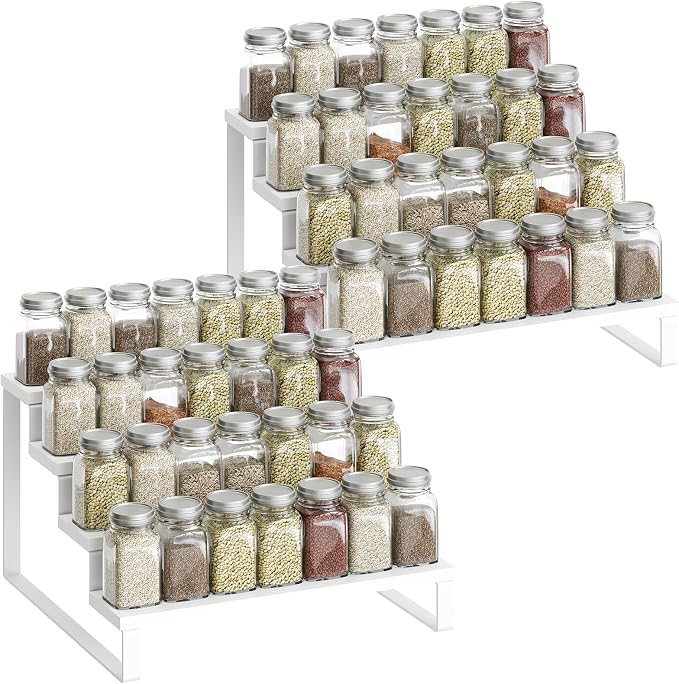 YATINEY Spice Rack, Wooden Display Riser Stand, Set of 2, Perfume Organizer, Vanity Display Stand, Tiered Countertop Organizers, Space Saving, for Kitchen Spices, Syrup, Coffee Mugs, White SR04L2WW - Image 8