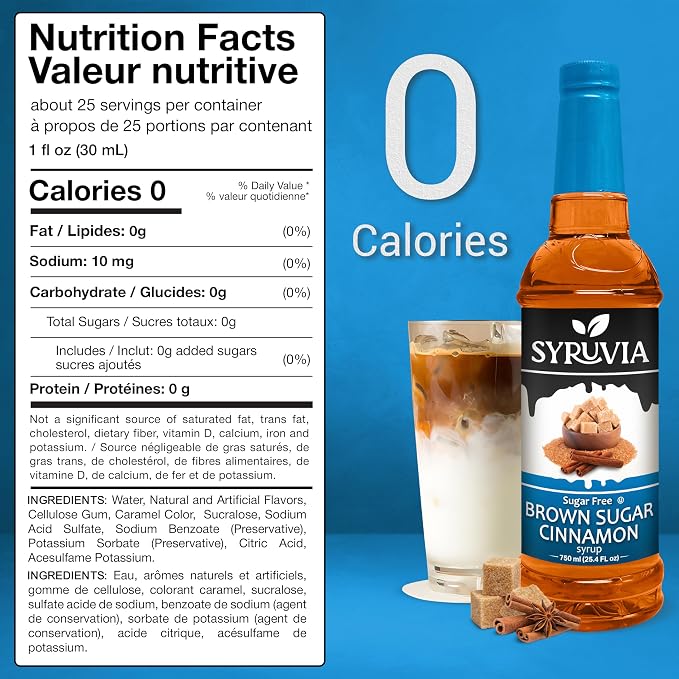 Syruvia Sugar Free Coffee Syrup, Brown Sugar Cinnamon Flavored Syrup for Drinks, Lattes, and Desserts – 25.4 fl oz, With Pump - Image 2