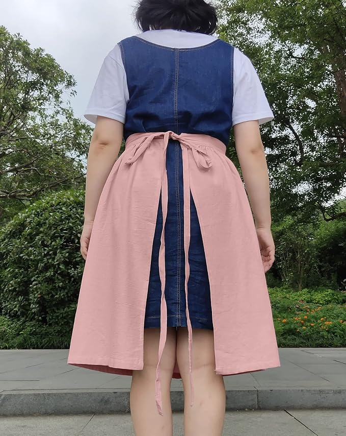 Unisex Chef Aprons White Retro Cotton Maid Short 2 Pockets Waist Waiter Waitress Half Apron - Image 4