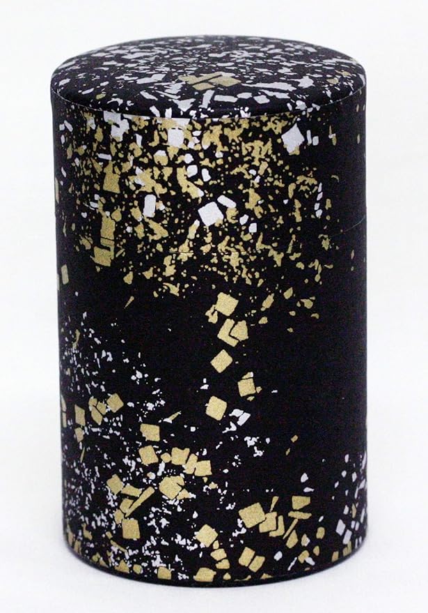 Washi Paper Tea Tin Canister: Long 3.5oz (100g) Gold and silver stardust in the black sky (#7), Japan