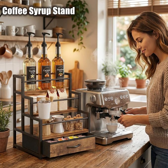 3-Tier Cologne Stand with Fabric Drawer, Cologne Organizer for Men, Spacious Wine Rack,Coffee Syrup Stand for Kitchen, Bathroom & Bar Counter Décor - Image 6
