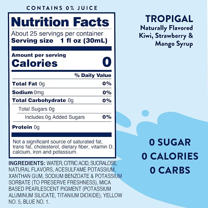 Jordan's Skinny Mixes Sugar Free Syrup, Tropical Flavor, Fruit Flavored Water Enhancer, Drink Mix for Iced Tea, Lemonade, Drinks, Low Calorie Water Flavoring, Dairy & Gluten Free, Kosher, 25.4 Fl Oz - Image 2