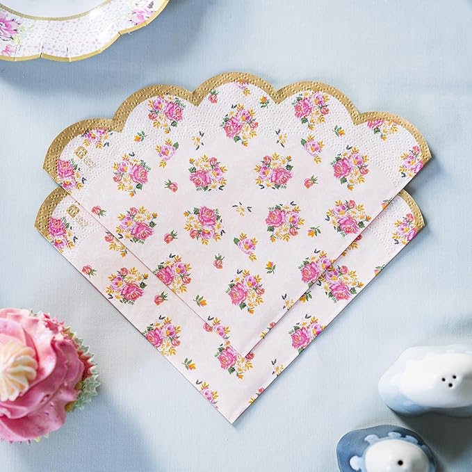 Pretty Pink Floral Paper Napkins Truly Scrumptious Afternoon Tea Party Decorations For Mother's Day Bridal Bachelorette Baby Shower or Birthday- Made By Talking Tables - Pack of 20