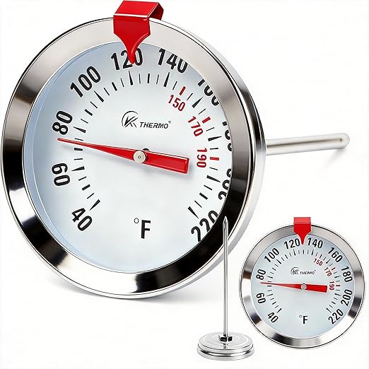 Oven Safe Meat Thermometer for Roasting and Grilling, 2-Inch Large Dial Analog Food Thermometer with Adjustable Target Marker, 304 Stainless Steel 4.3" Probe, Leave in Oven for Turkey, Beef