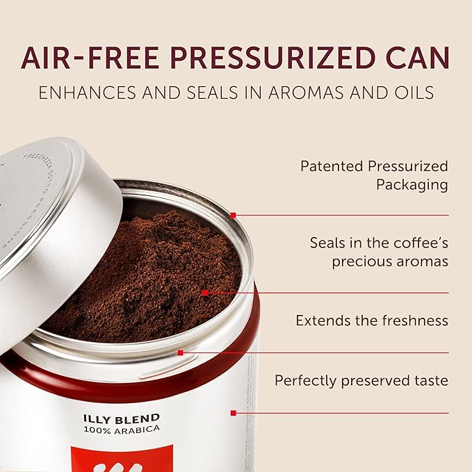 illy Ground Espresso Coffee, Classico Medium Roast, 100% Arabica, Premium Italian Coffee, Pre-Ground for Espresso Machines, 8.8oz, 12 Pack