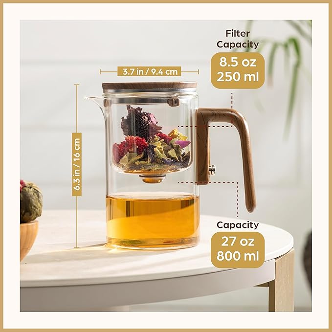 Enchanti Tea Pot - Modern Glass Infuser Teapot - Water Separation Magic Teapot with Heat-Resistant Handle - Elegant Gift Box & Writable Card - Perfect for Loose Leaf Tea - 800 ML (27oz)