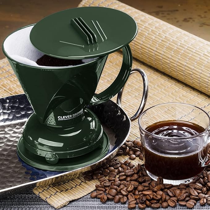 Clever Coffee Dripper and Filters, Large 18 oz| Barista's Choice| Safe BPA Free Plastic|Includes 100 Filters (Dark Green)