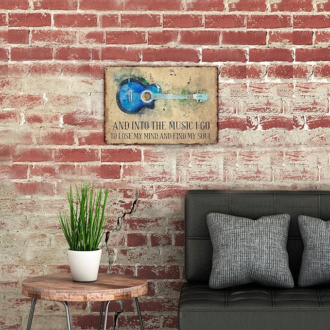 Sanwarm Metal Sign 8X12 Inch, Colorful Blue Guitar Vintage Tin Sign Wall Art Decor for Home, Living Room, Kitchen, Garden, Bedroom, Office, Hotel, Cafe And Pub Decoration - Image 5