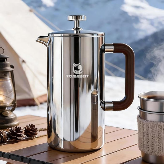 1L/34 Oz French Press Coffee Maker,304 Stainless Steel Coffee Press,Durable & Easy Clean,Leak-Proof Design,Prensa Francesa Para Cafe for Home,Office,Camping (Silver-Upgrade)